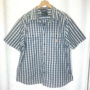 CARHARTT Short Sleeve Button-Down Shirt - Blue Plaid, XL